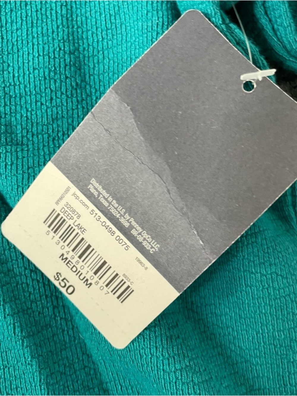 St. John's Bay Teal Quarter-Zip Sweater with Navy Collar - Picture 4 of 8